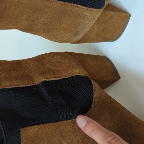 Zara Suede Chelsea Block Heel Bootie Brown Black 39/8 fall streetwear bohemian - Picture 9 of 9